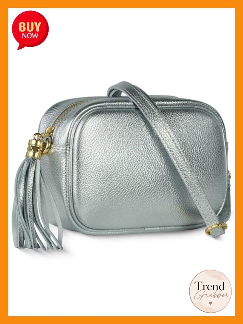 Italian Genuine Metallic Leather Crossbody Bag with Tassel Zipper Small Evening